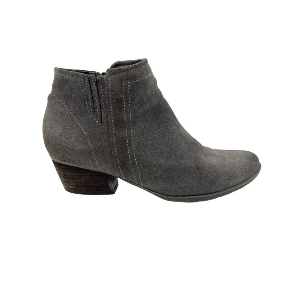 Blondo Waterproof Suede Ankle Boots Women's Size 7 Dark Gray Side Zip Block Heel